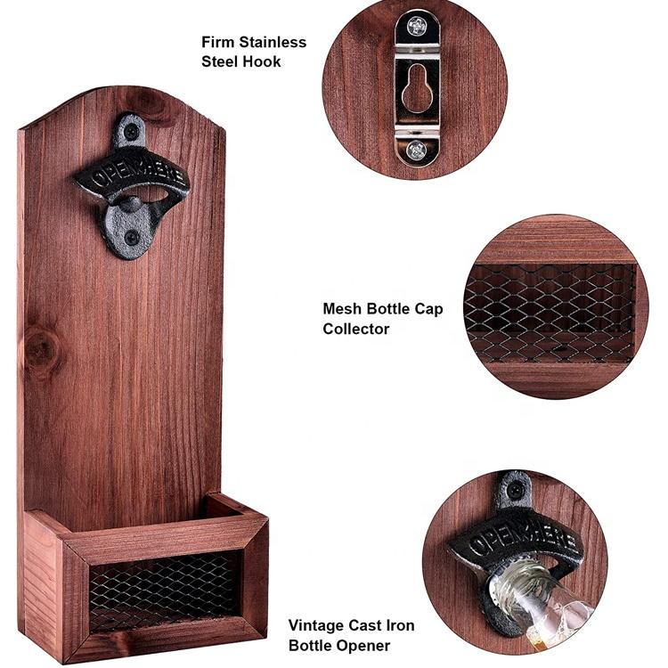 Dropshipping 2022 Hot Sale Wall Mounted Cast Iron & Wood Eco-Friendly ISO9001 Certified Beer Bottle Opener