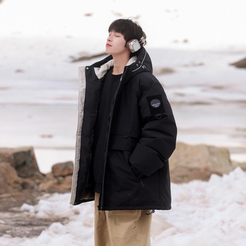 Winter new Hong Kong style couple down jacket high street fashion loose tooling jacket outdoor wind resistance men