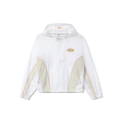 Li Ning Sports Fashion Series Spliced Letter Hooded Zipper Long Sleeve Jacket Women Jacket White AFDR768-2
