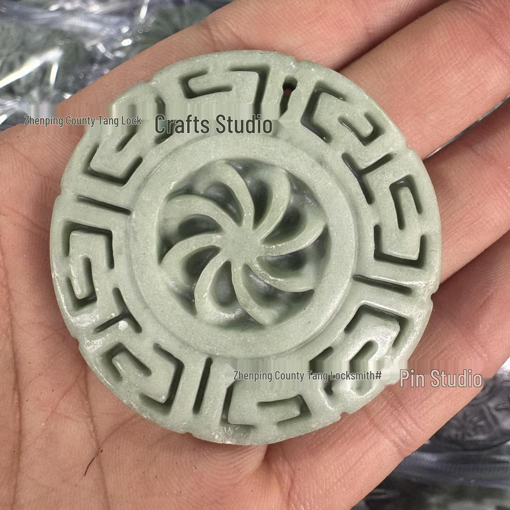 Guizhou Green Jade Openwork Dragon and Phoenix Antique Pendant