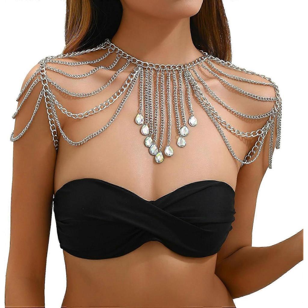 Punk Metal Shoulder Chain Necklace Jewelry Y Crystal Tassel Arm Chain Bridal