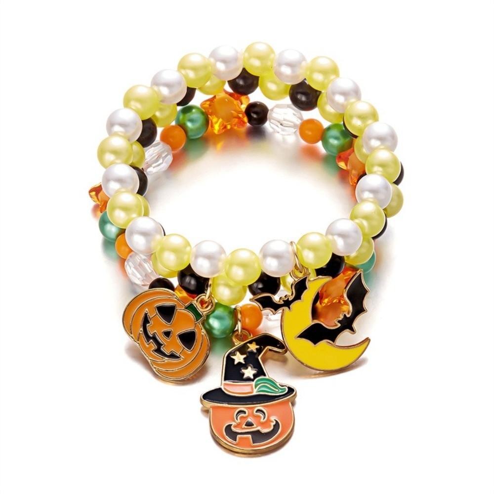 3pcs Gothic Style Pumpkin Pendant Bracelet Haunted House Colorful Beaded Bracelet  Accessories