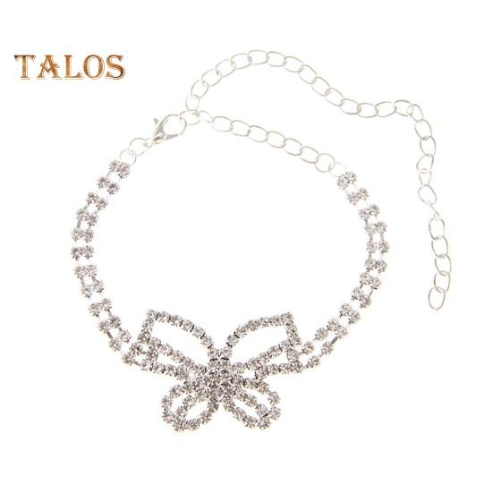 

Женский браслет на щиколотку в форме бабочки со стразами, регулируемая длина, двухслойная цепочка на щиколотку из сплава, ювелирные изделия для ног серебряный