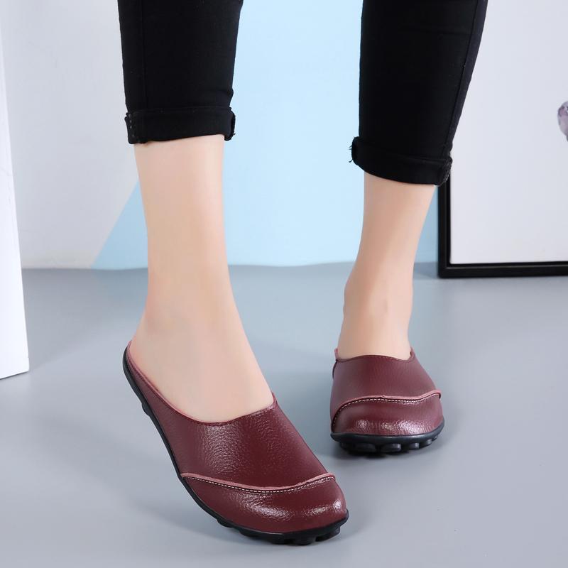 Women's Round Toe Half Slippers Leather Shoes Comfortable and Lightweight Slingbacks Shoes Elegant Solid Color Mule Shoes