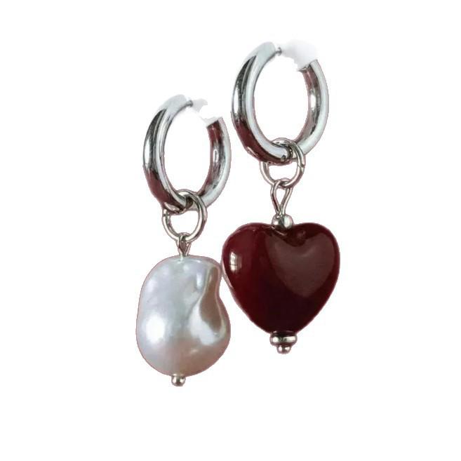 Retro Asymmetrical Pearl Heart Earrings: European & American Style, Sweet Cool Fashion