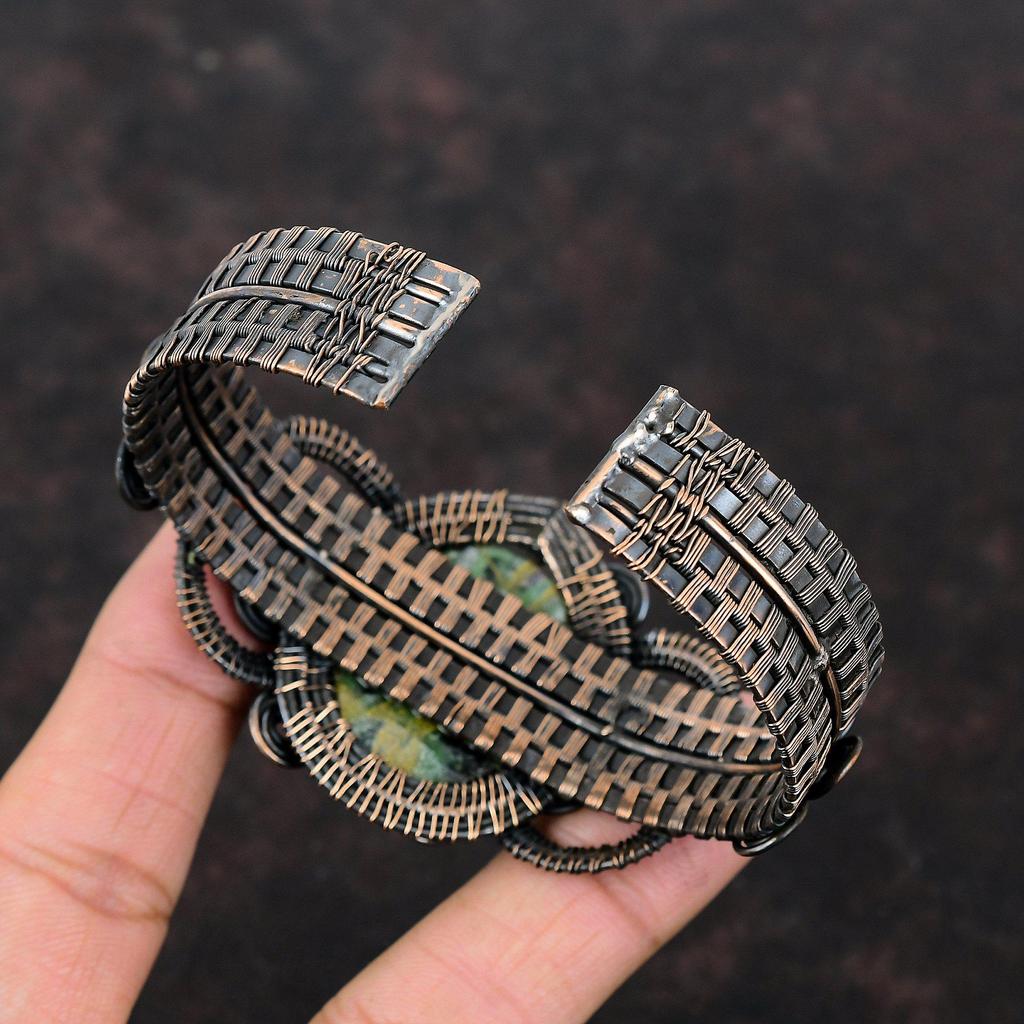Copper Ruby Zoisite Bangle Copper Wire Wrapped Cuff Bracelet Adjustable Bangle Handmade Cuff Natural Gemstone Bangle Copper Jewelry For Gift