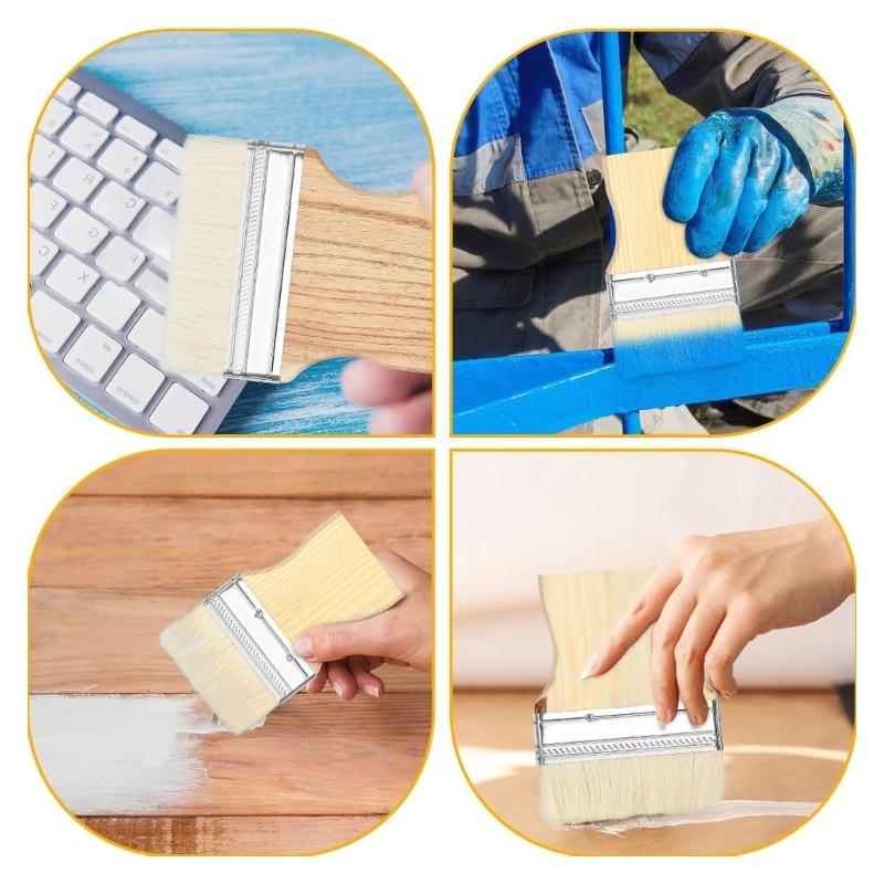 4Pcs Flat Paddle Paint Brush with Wide Coverage 2/3/4/5inch Square Flat Wood Handle Wool Paint Brush Easy to Use