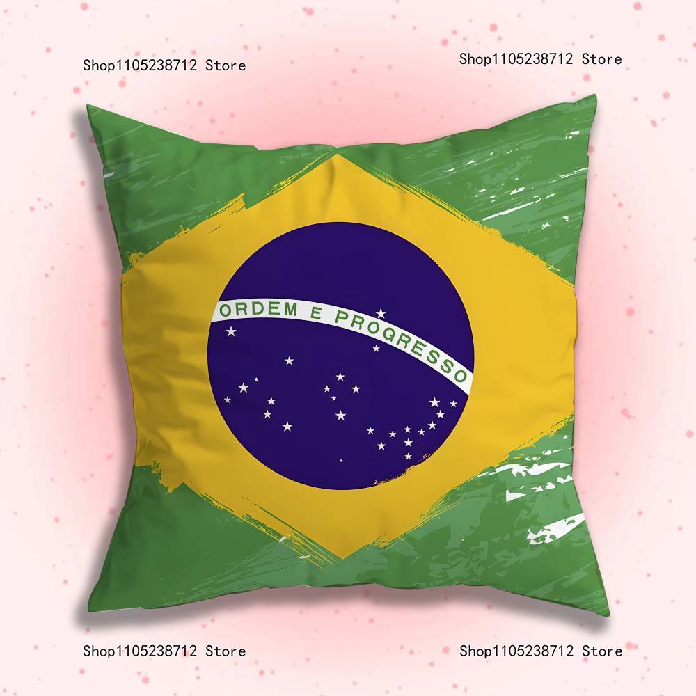Estetyczna poszewka na poduszkę z flagą Brazylii Pluszowy materiał Miękka poszewka na poduszkę Dwustronny nadruk Pokrowiec na poduszkę do sofy Rzut
