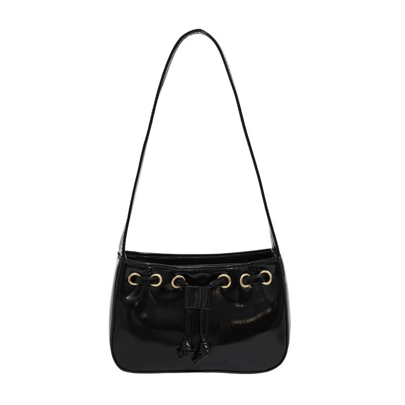 

Fashion trend underarm solid color personalized drawstring decoration simple large capacity casual design handbag female чёрный