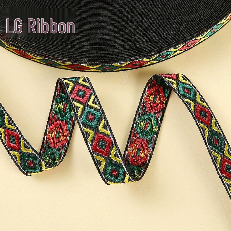 1.2cm Ancient Style Rhombus Lace with Gold Edge - Eight Treasures Belt Fashionable Handmade Lace