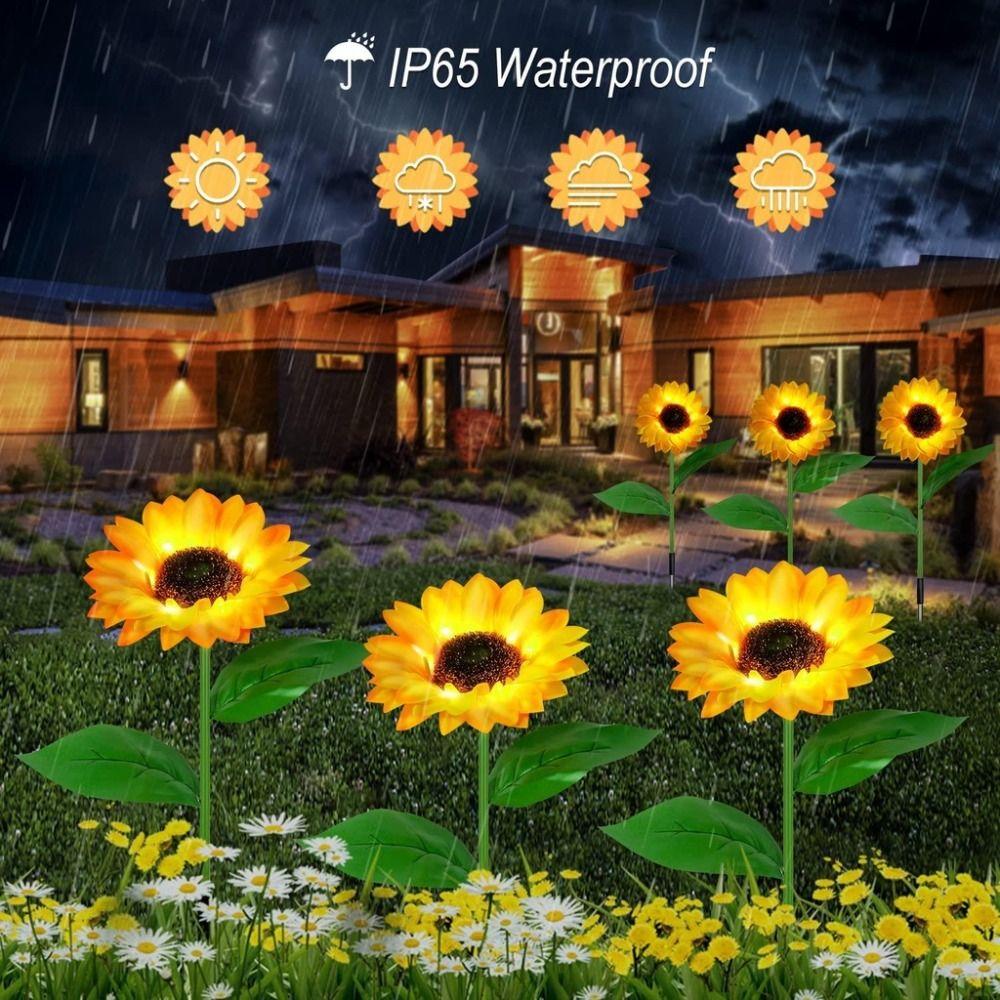Waterproof Solar Sunflower LED Light Realistic Solar Stake Light Landscape Lawn Lamp  Patio Walkway