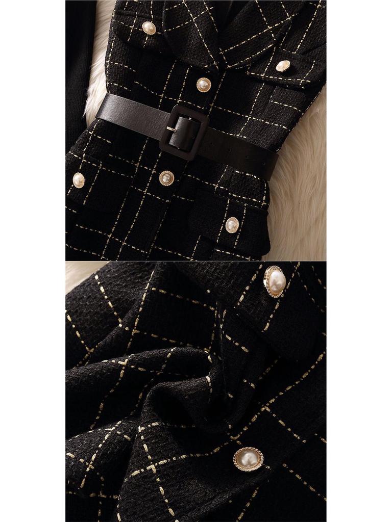 Жіноча модна вовняна картата сукня А-силуету з трикотажною сорочкою