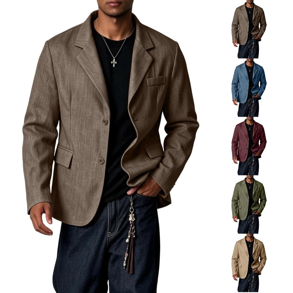 Leichte lässige Herren-Anzugjacke, Vintage-Farbe, einreihig, zwei Knöpfe, mit Leinenstruktur