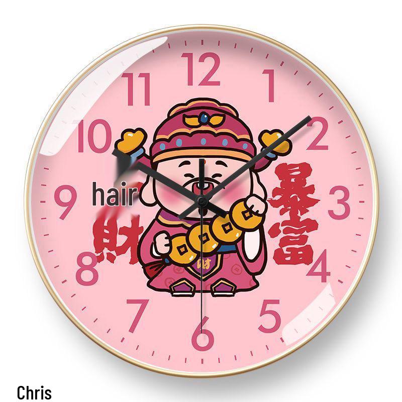 God of Wealth Luxury Silent Wall Clock - New Chinese Style for Living Room