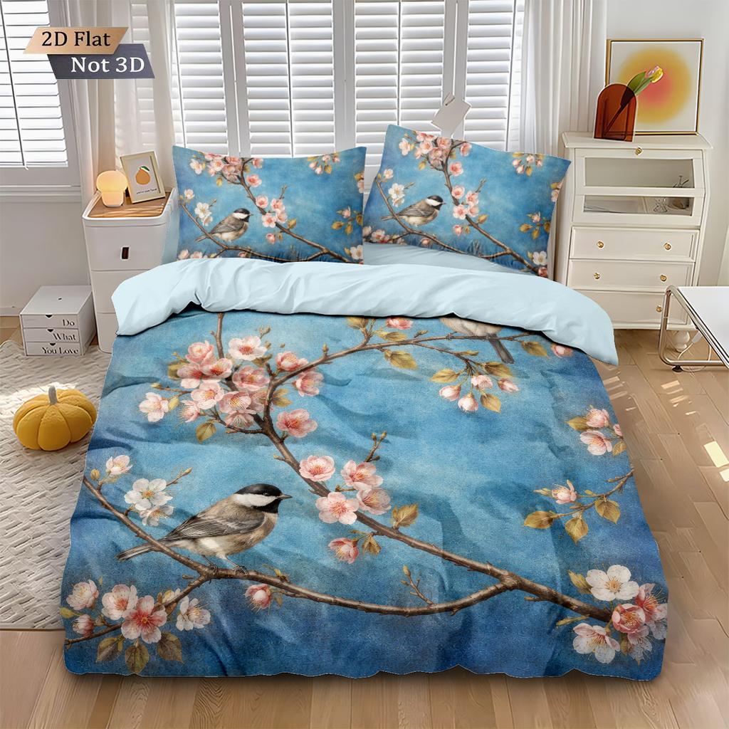 3pcs Chinese Style Flower Bird Print Coreless Duvet Cover Set Multi Size Bedroom Bedding Decoration Comfortable Machine Washable