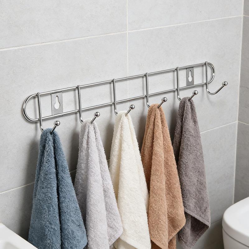 Stainless Steel Wall Mounted Metal Hook Rack with Multiple Hooks for Hanging Household Items Durable and Space Saving Storage Solution