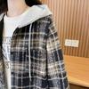 Retro Plaid Style Women's Coat with Hood Casual Mid-length Women's Top Thin Women's Spring Coat