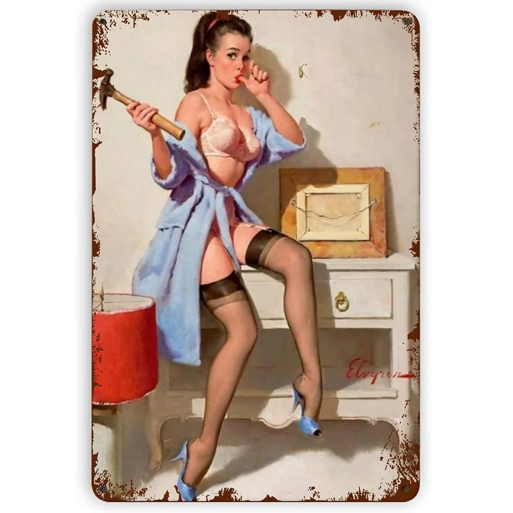 Vintage Metal Signs Pinup Girls Wall Decor for Bathroom Laundry Man Cave Home Bars Garage Cafe Clubs Retro Posters Plaque