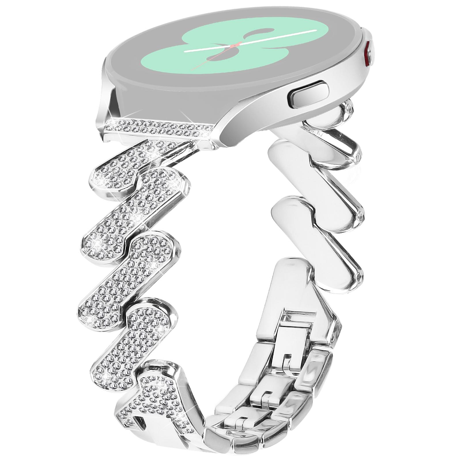 

Для Samsung Galaxy Watch FE 40 мм Ремешок для часов из твердого сплава с украшением из страз Silver