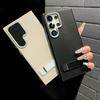 Natural Titanium Metal Holder Leather Phone Case for Samsung Galaxy S24 S23 S22 Ultra Plus Metal Button Shockproof Hard Cover