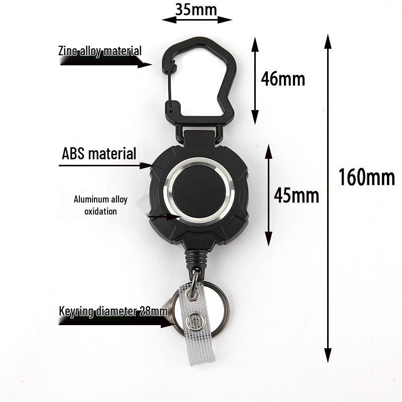 1MM Thick Stainless Steel Retractable Carabiner Keychain with Anti-theft Pull Buckle