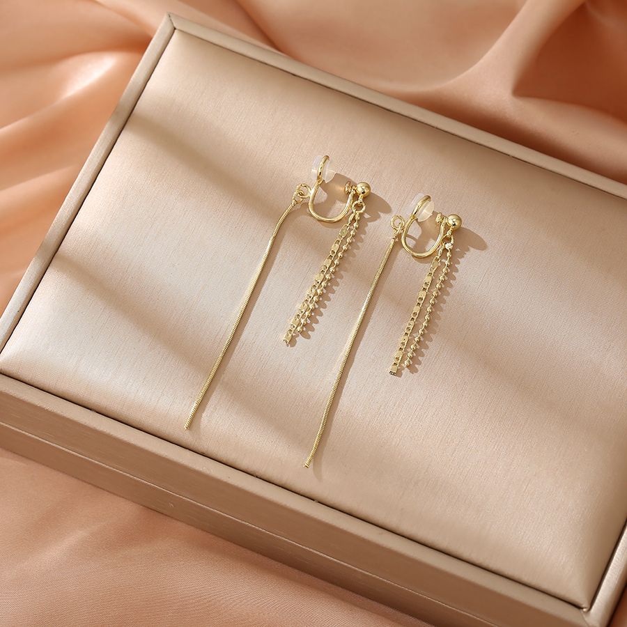 New Fringe Long Earrings Without Piercings Women's Clip On Earrings Zinf Alloy Jewelry