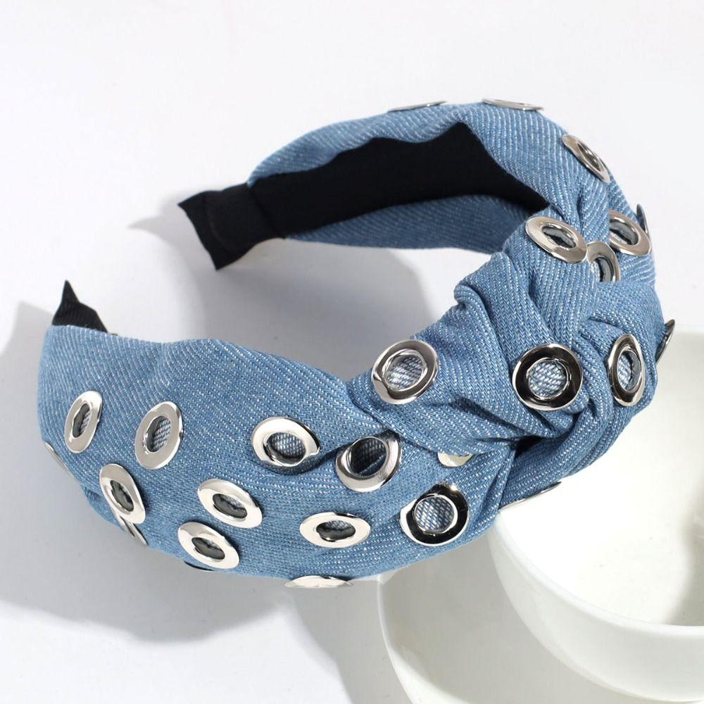 Y2K Denim Headband Wide Hollowed Out Eyelets Headband Hair Accessories Punk Hairband  Party