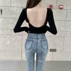Top da Donna Sexy a Manica Lunga,aderente, con Schiena Scoperta, per Primavera e Autunno
