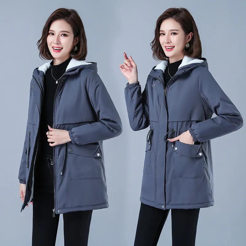 Winterjacke Baumwolle Warm Pufferjacke Damen Lässige Parkas mit Futter Plüsch Kapuzen Trench Outwear Damenbekleidung