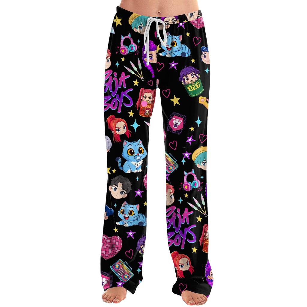 Womens Pajama Pants Sleepwear Casual Drawstring Elastic Waist Pants Comfy Straight Yoga Loose Trousers