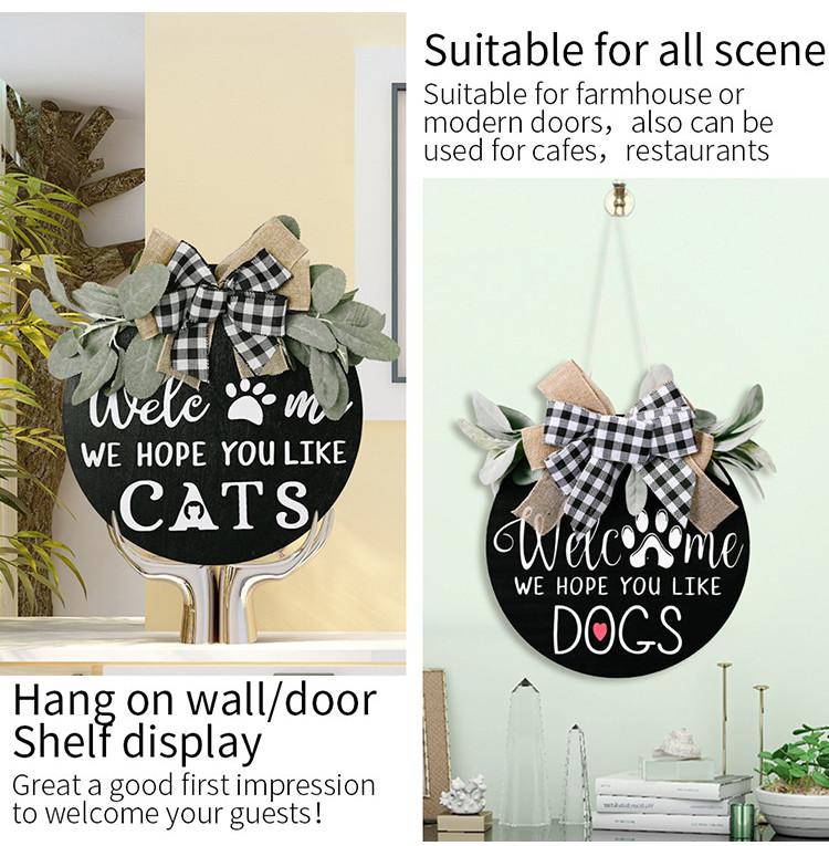 Drewniana tabliczka w rustykalnym stylu amerykańskim z kratkowaną kokardą do wystroju domu Psy i Koty