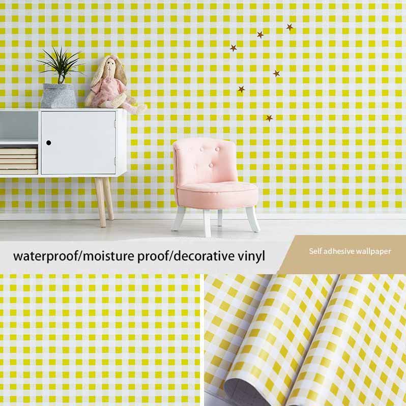Self-adhesive Cartoon Stars Checkered Bedroom Wallpaper Wall Sticker PVC Desktop Wardrobe Furniture Decor Sticker