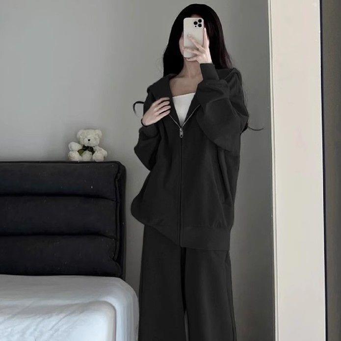 Korean Style Slim Fit Loose Sportswear: Autumn/Winter Hooded Two-Piece Set - Casual Student Running Outfit