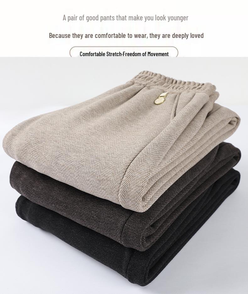 2024 Fashionable High-Waisted Woolen Pants for Middle-Aged & Elderly Women - Elastic Waist, Loose Fit, Plus Size for Autumn/Winter