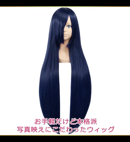 CaseEden Cosplay Wig, Premium, Smooth, Long, 100cm, Blue-Black, WIG6161