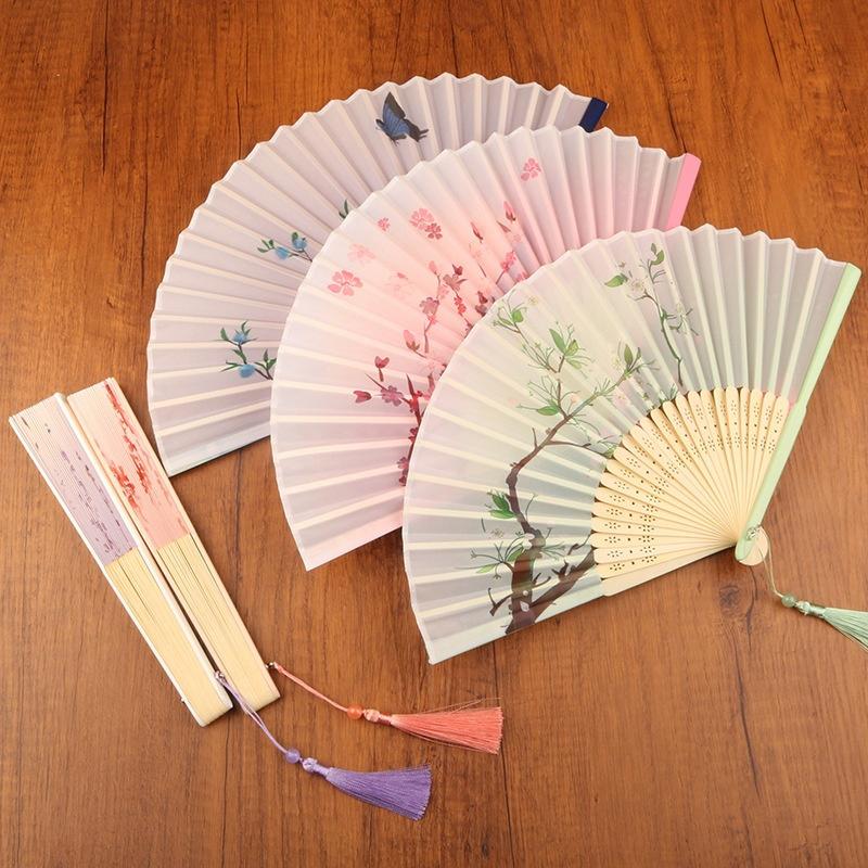 Vintage Silke Sammenleggbar Vifte Kinesisk Japansk Kunsthåndverk Gave Hjemmedekorasjoner Danse Håndvifte Bambus Vifter Po Rekvisitter
