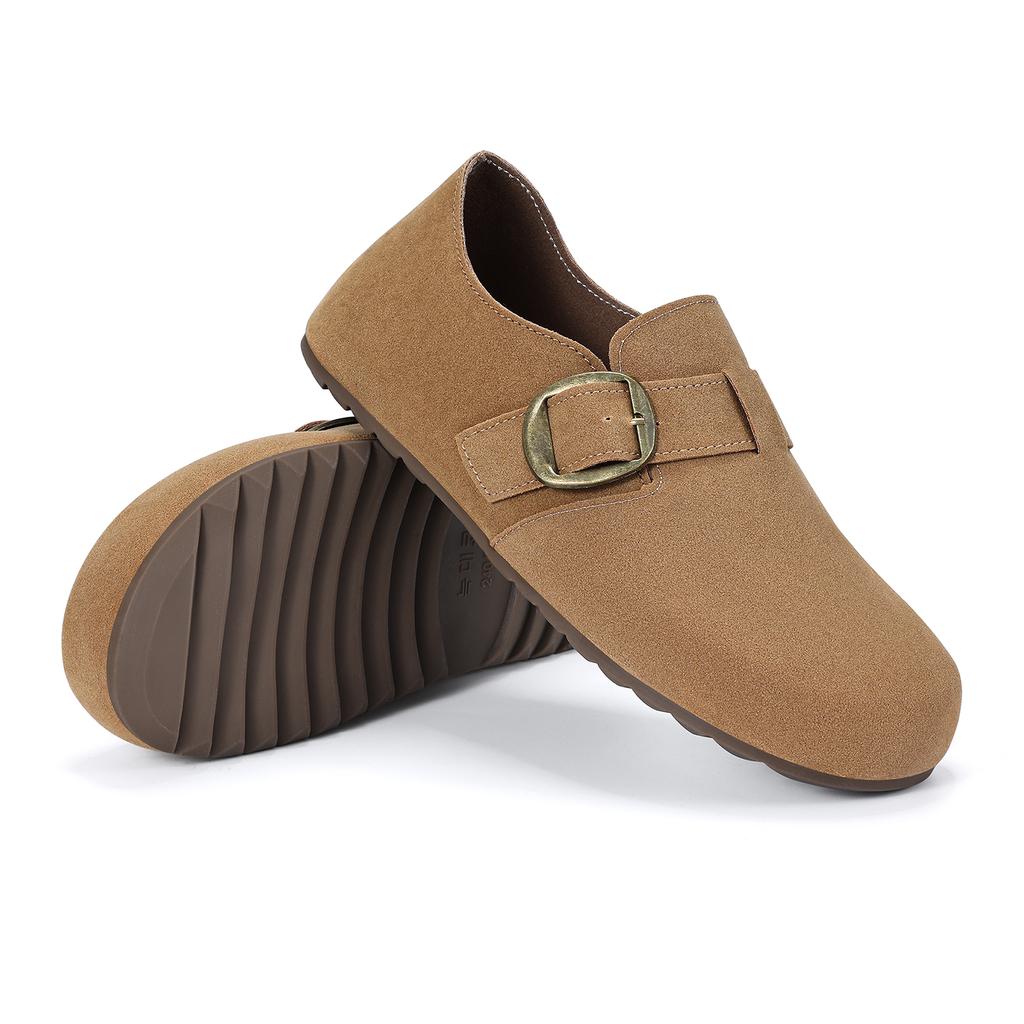 Fashion Crestar Women's Suede Mules Sandals Comfort All Inclusive Clogs Flat Slippers With Adjustable Buckle Lady Soft Sole Casual Shoe