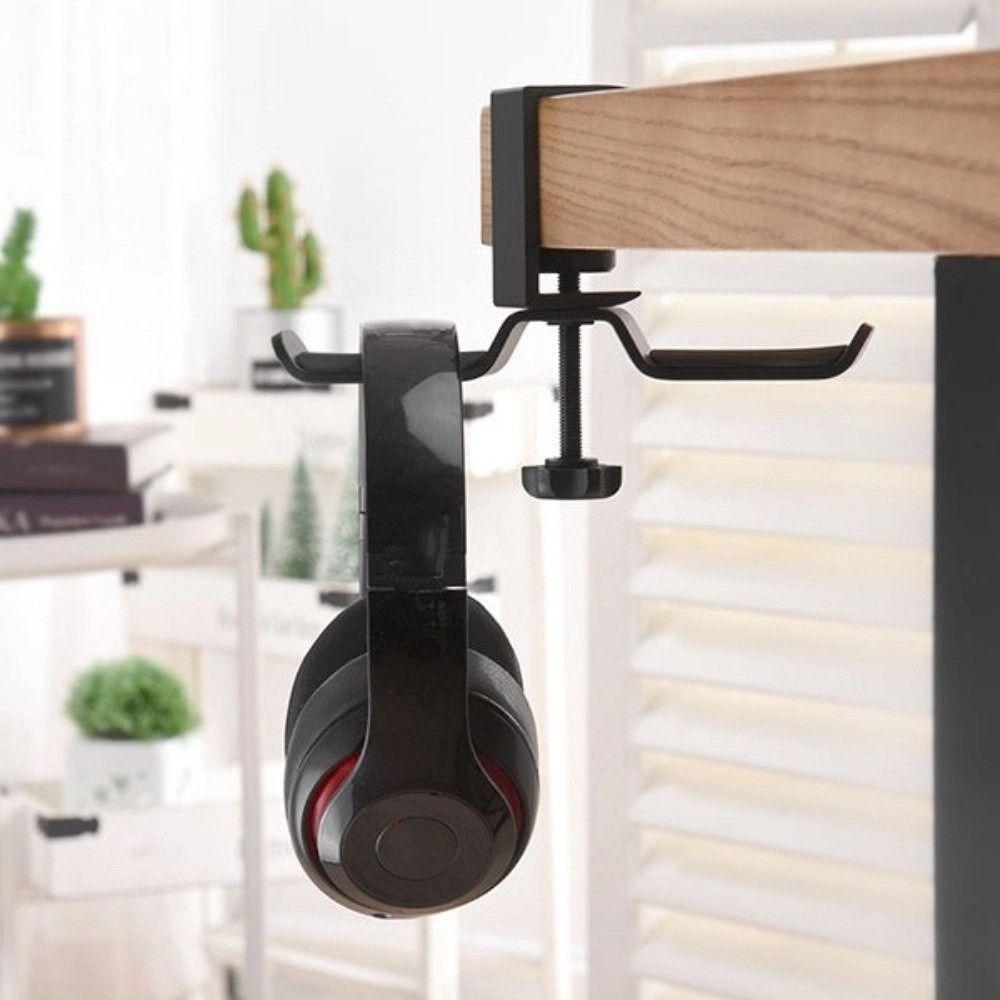 Double Hook Headphone Stand Aluminum Zinc Zinc Alloy Headset Rack Holder Desk Clamp on Hook  For Under Desk
