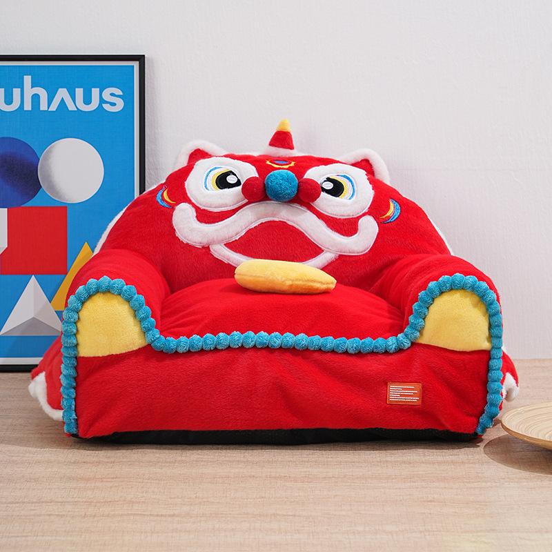 Red Lion Dance Warm Comfortable Pet Bed For Cats And Dogs