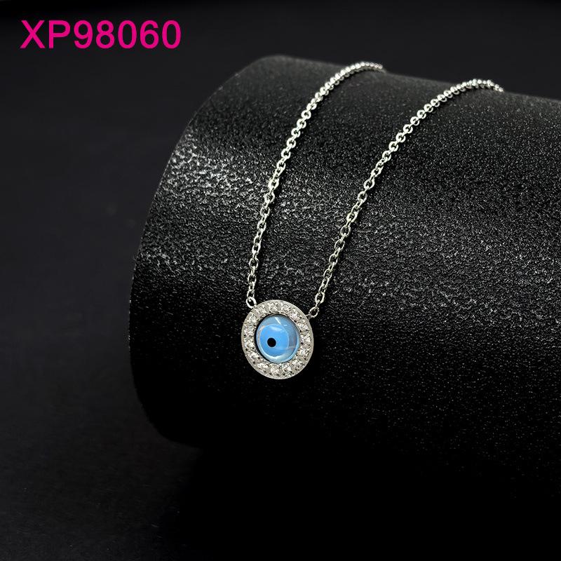 Elegant European Blue Gold-Plated Titanium Steel Eye Pendant Necklace for Women - Versatile Clavicle Chain Jewelry