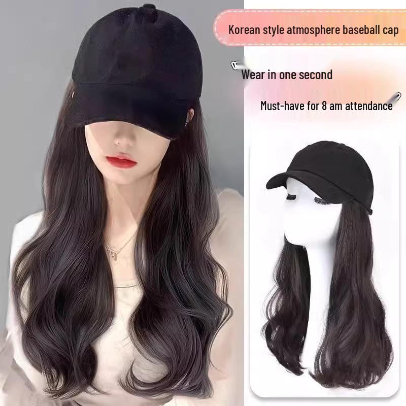 Chapéu Peruca Feminino: Chapéu Balde de Cabelo Liso Longo com Opção de Ondas Cacheadas para Início do Outono