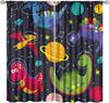 Kids Outer Space Curta, Universe Themed Earth Moon Rockets Stars Window Drapes, For Boys Girls Room Bedroom Living Room