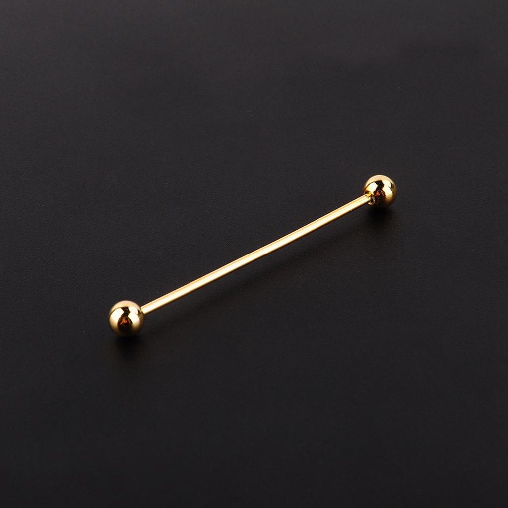 2 Pcs Men Gold Plated Tone Steel Collar Tie Pin Stud Barbell Bar Clip Clasp Brooch 6CM
