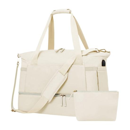 

2 шт./комплект дорожная водонепроницаемая сумка для переноски с разделением на влажную и сухую одежду большой емкости с вентиляционными отверстиями USB-интерфейс для зарядки сумка для йоги и спортзала бежевый