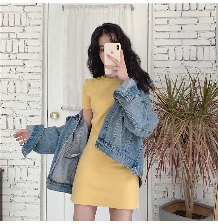 2024 Summer Korean-Style Solid Color Mid-Length Dress for Women Students