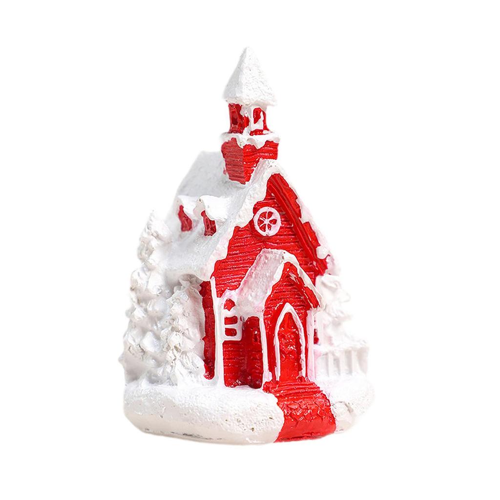 Mini Christmas Snow House Decoration Winter House Sculpture Xmas Ornament Resin Figurine for Desk