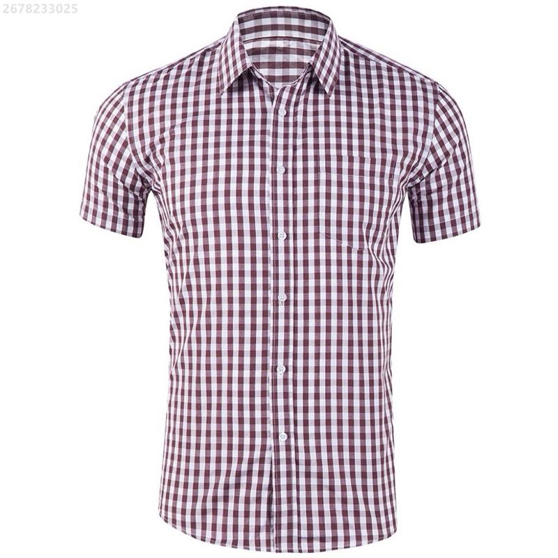 Men's shirt short-sleeved shirt Hawaiian style red and blue plaid lapel casual breathable non-iron vacation street wear XS-6XL