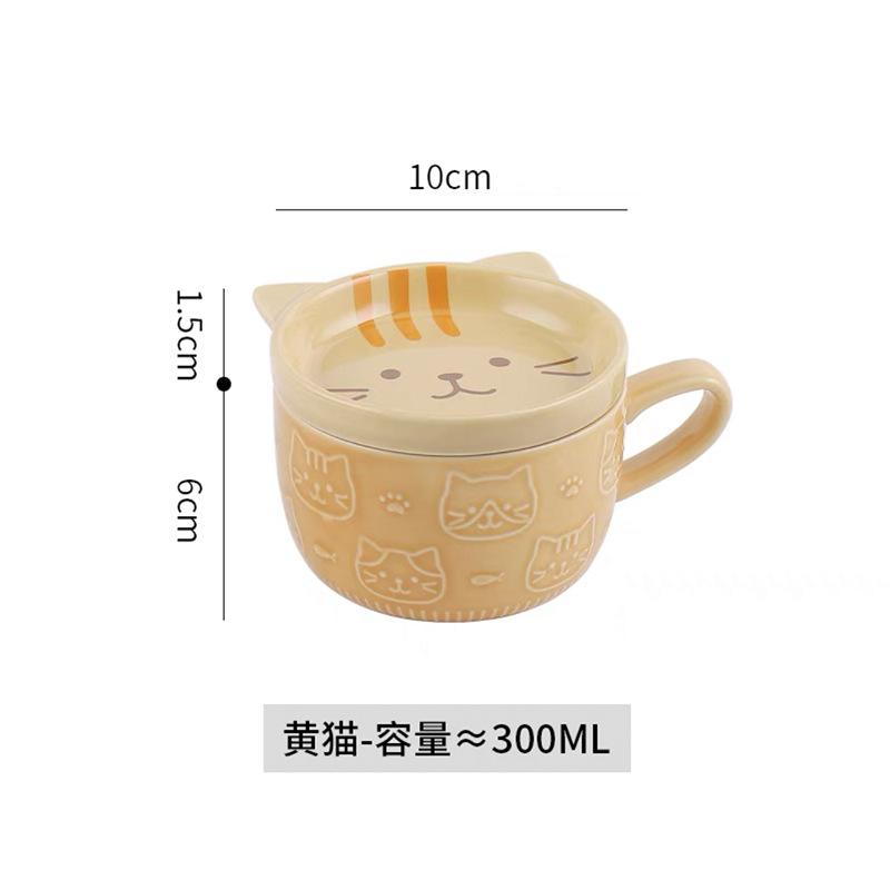 Super Cute Creative Cute Cat Ceramic Plate With Lid High Value Cartoon Student Milk Oat Cup Water Cup