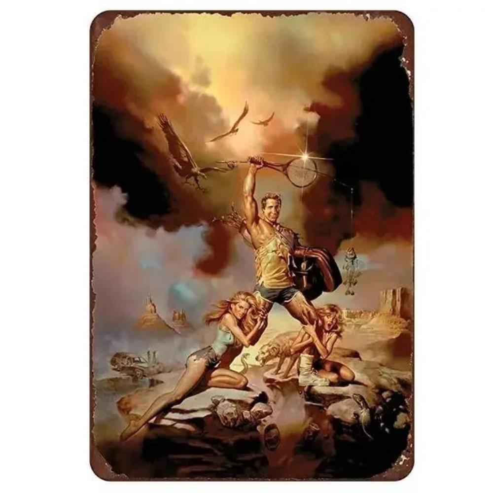 Kovové nástěnné umění Halloweenská hororová dekorace 20x30cm Domácí Jeskynní Muž Filmová cedule