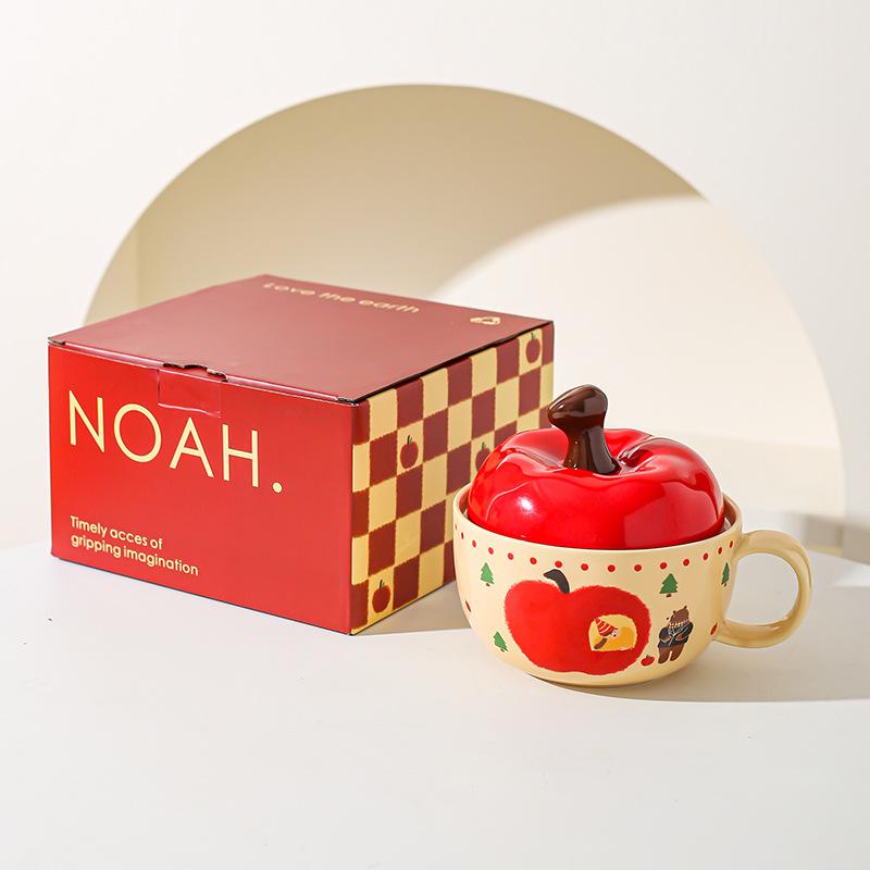 Creative Apple Ceramic Bowl High Value Spoon Instant Noodle Bowl Girls Girlfriend Souvenir Christmas Gift